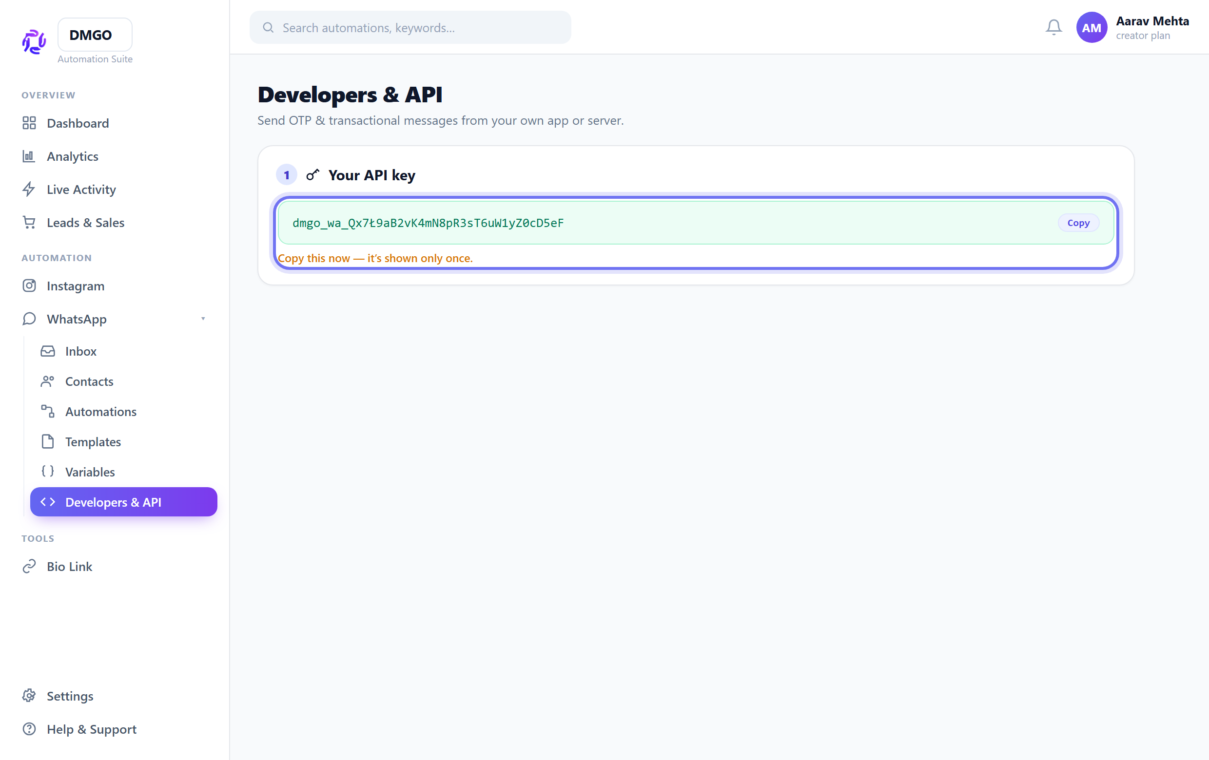Generate your API key