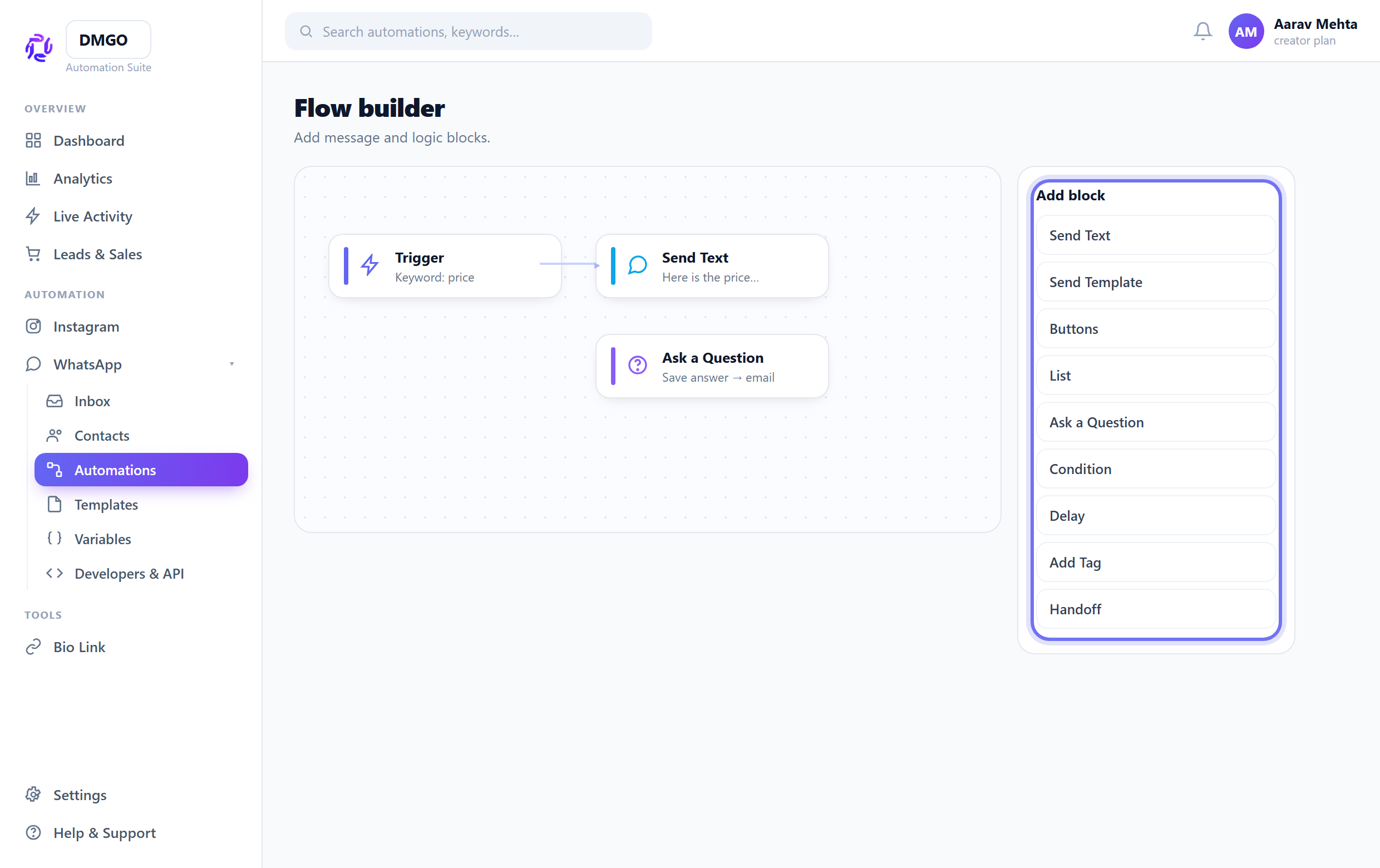 Add message & logic blocks