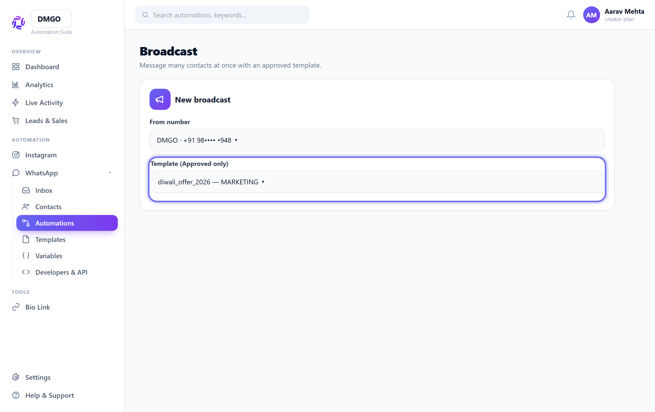 Open the broadcast composer