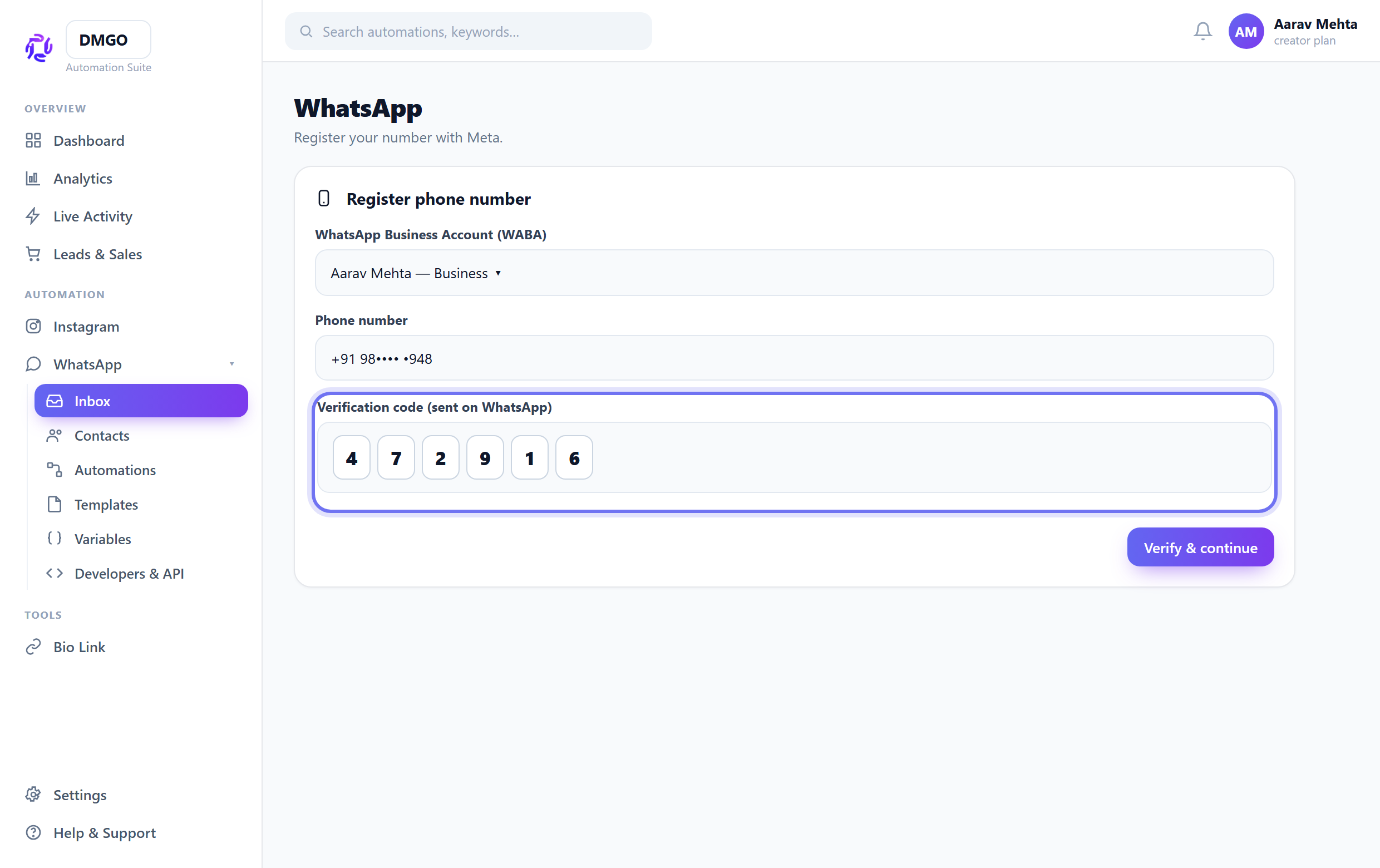 Pick / register the number