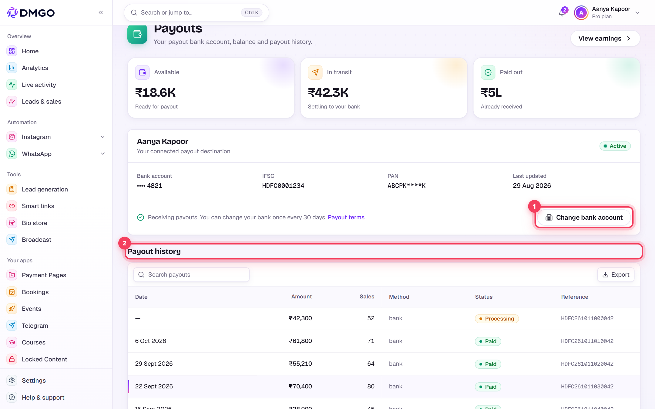 Track your payouts