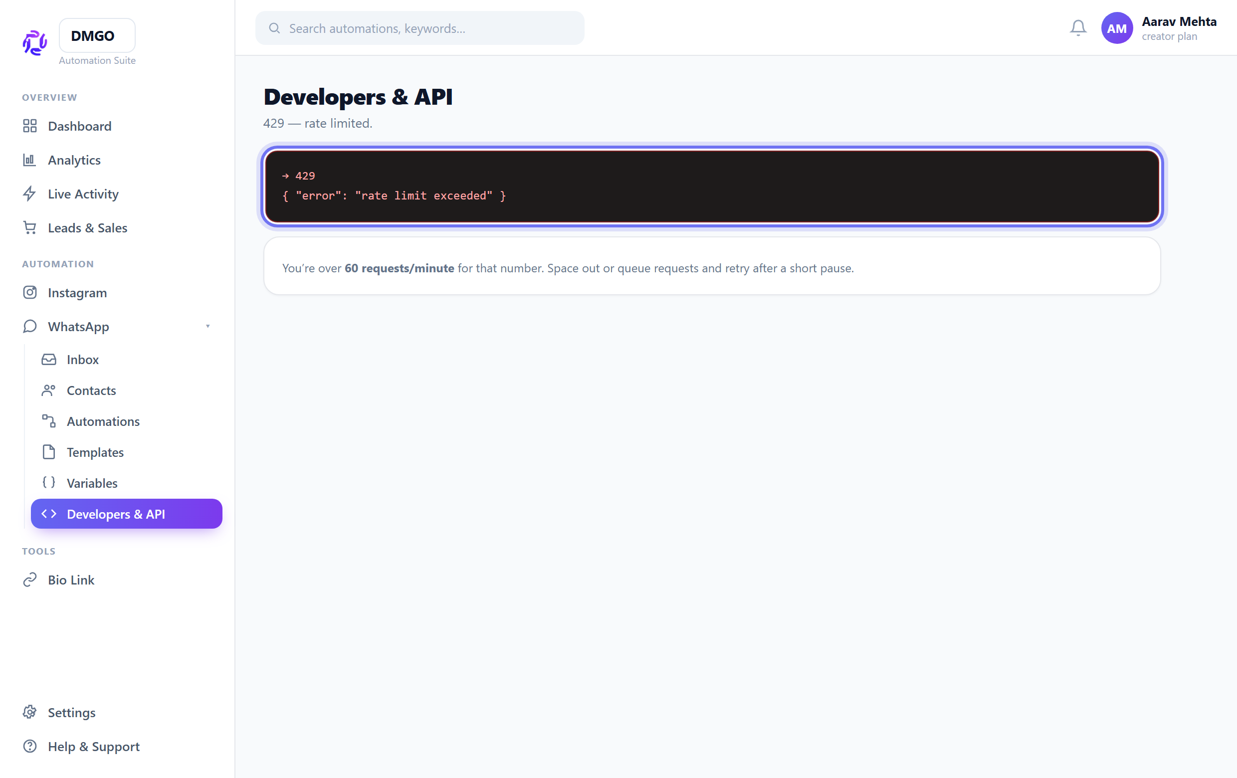 429 — rate limited