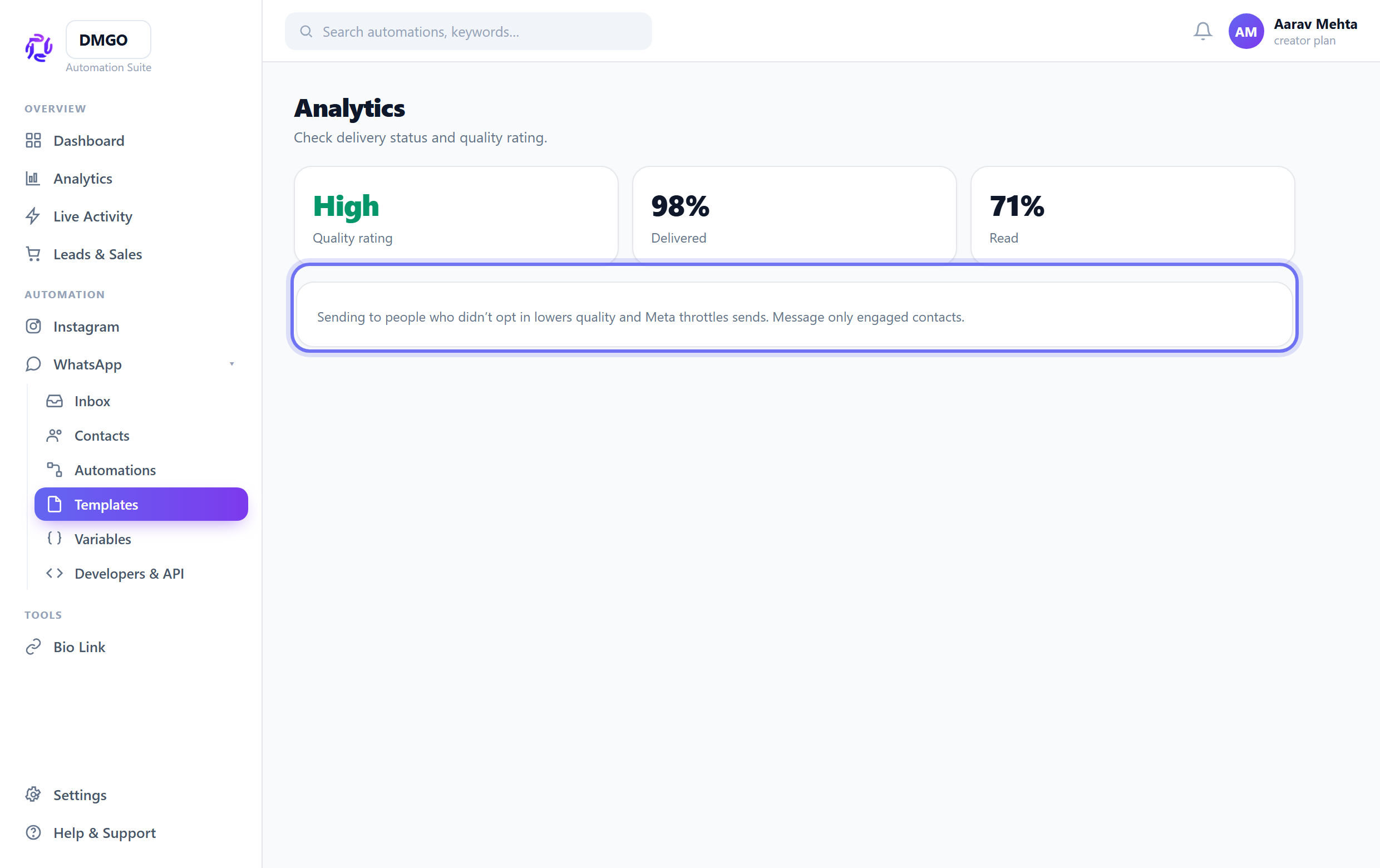 Check quality & opt-in