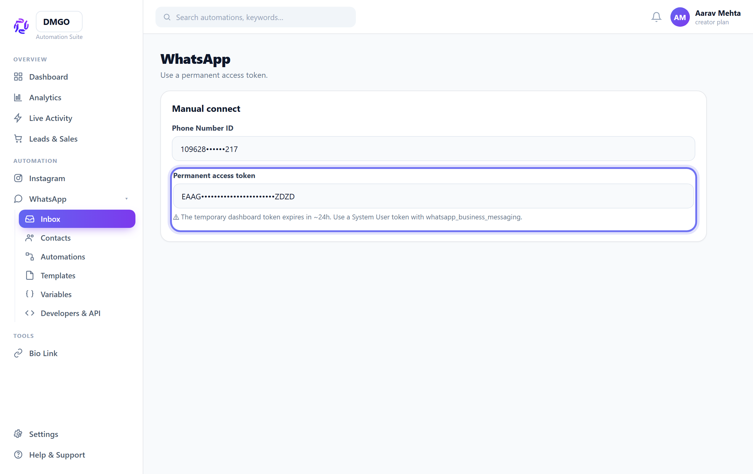Use a permanent access token