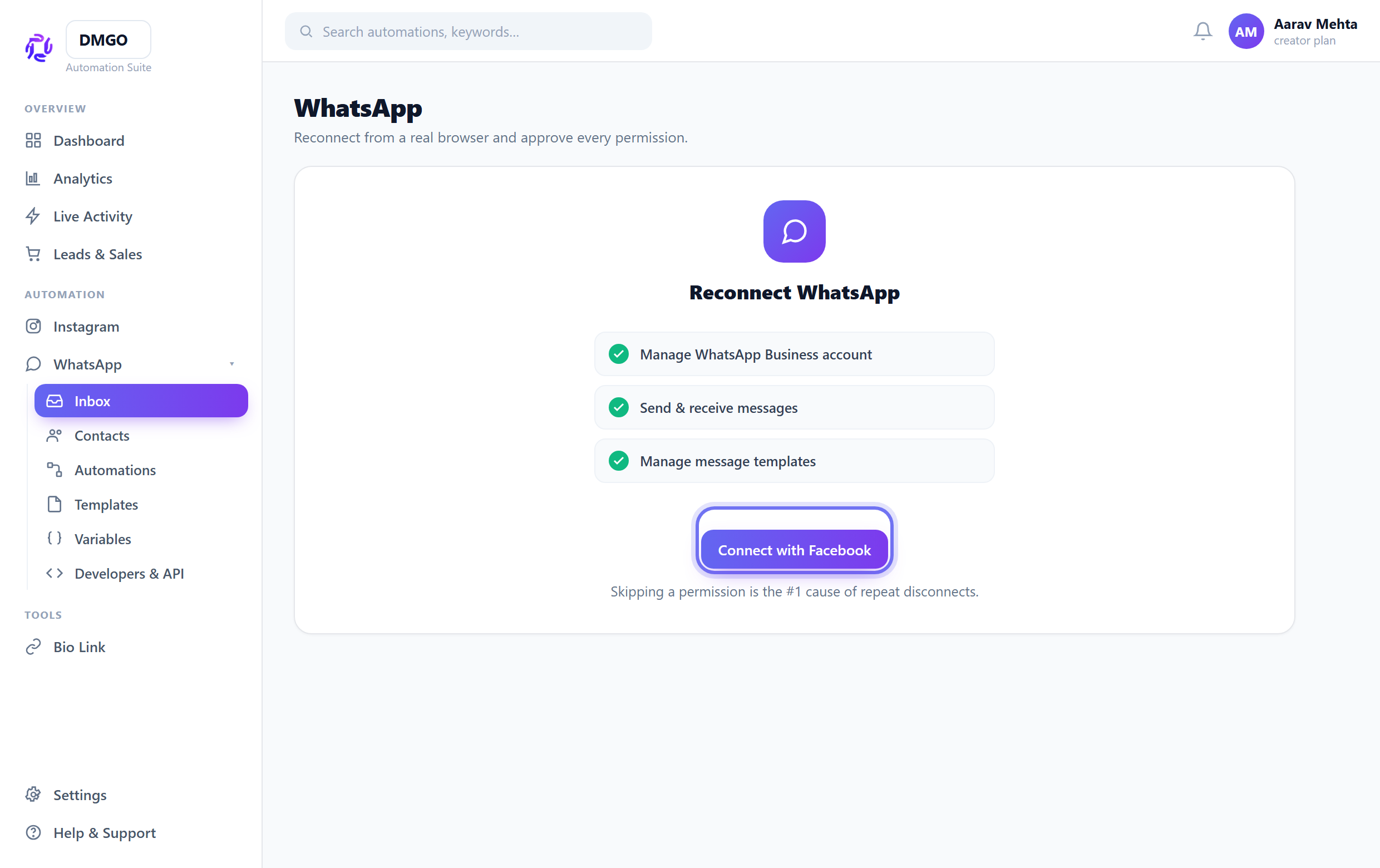 Reconnect from a real browser