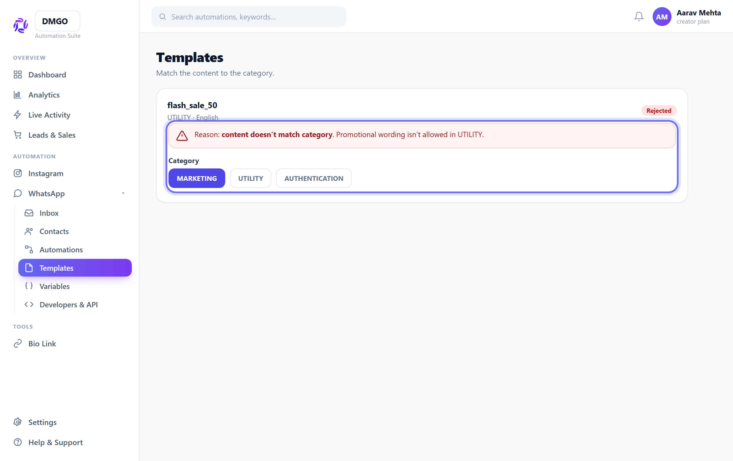 Match content to category
